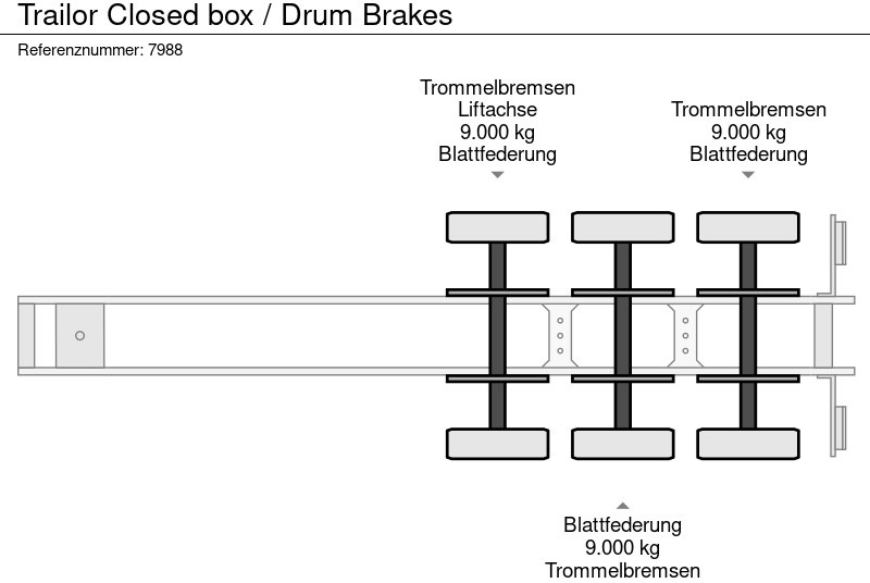 Gesloten oplegger Trailor Closed box / Drum Brakes: afbeelding 10